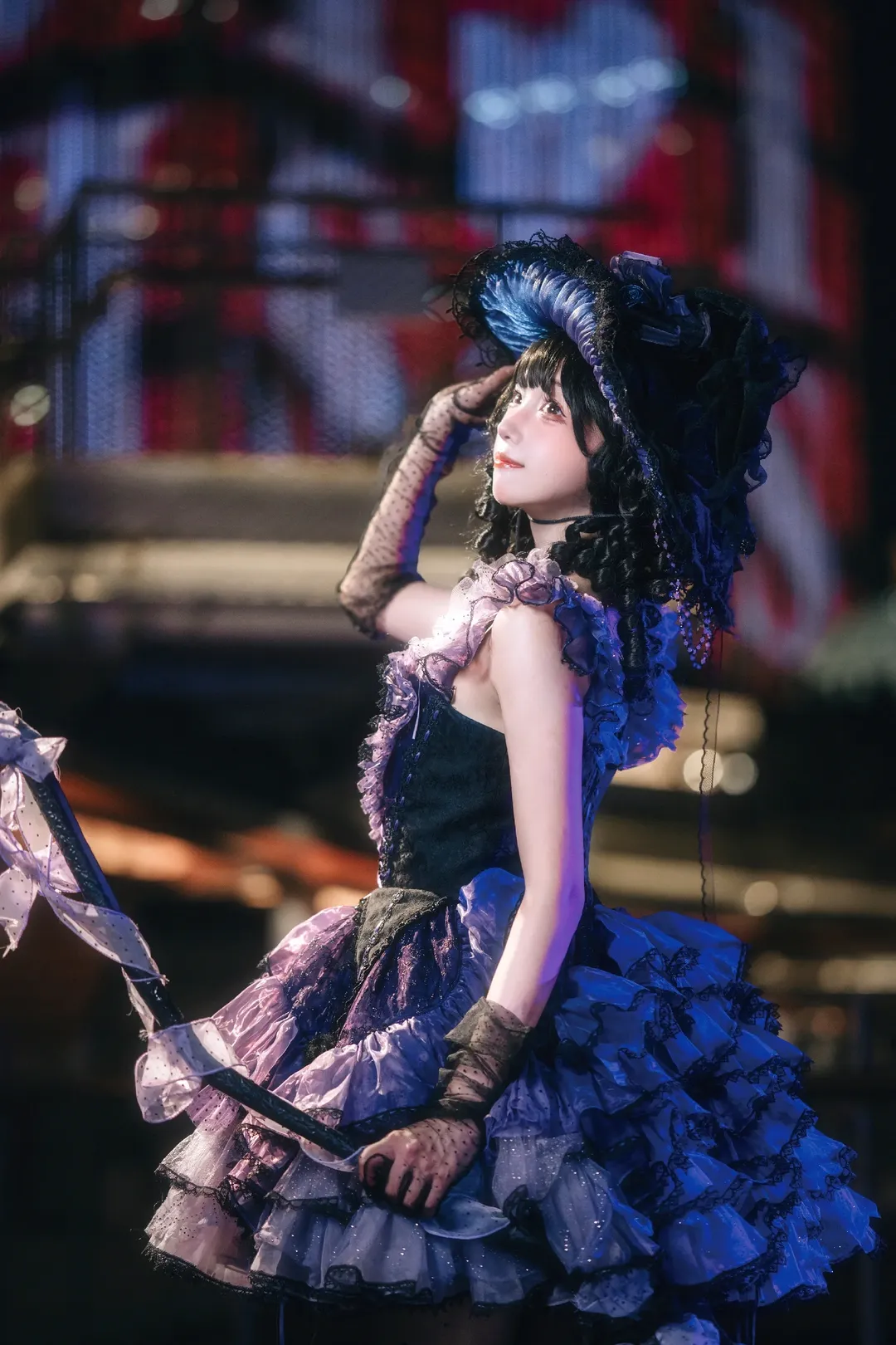 夜景人像摄影, 魔女Lolita穿搭, 百禧公园夜景, 黑色波点网袜, Lolita拍照姿势 - 第4张