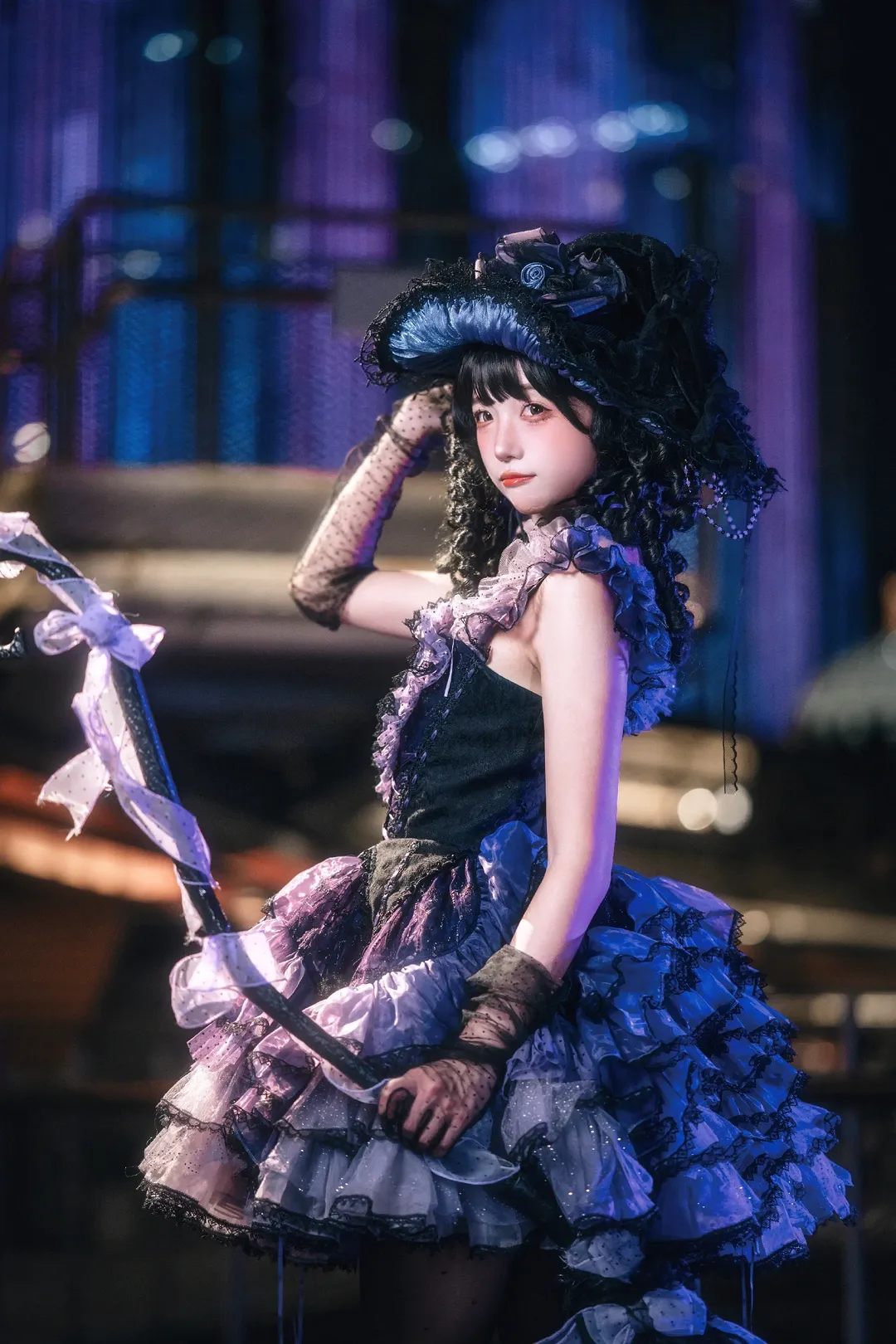 夜景人像摄影, 魔女Lolita穿搭, 百禧公园夜景, 黑色波点网袜, Lolita拍照姿势 - 第7张