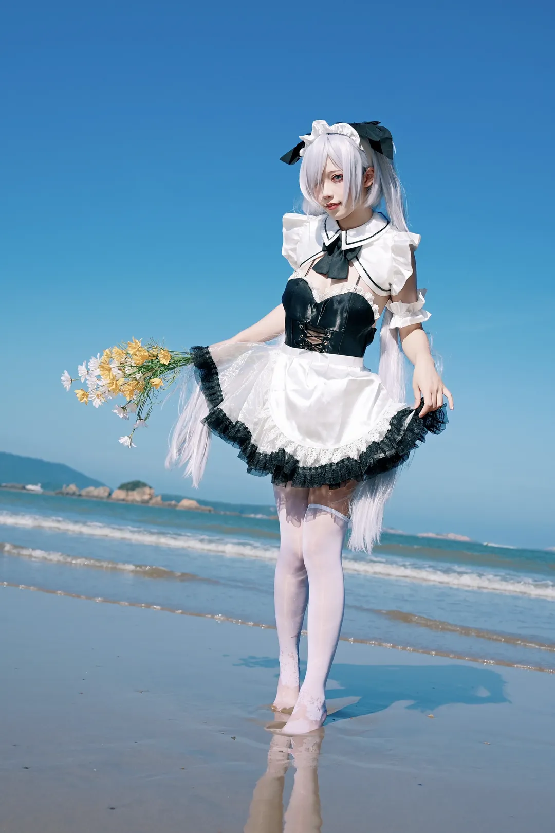 灰姑娘cos, 胜利女神：妮姬, 海边cosplay, 舟山旅拍, 白丝写真 - 第2张