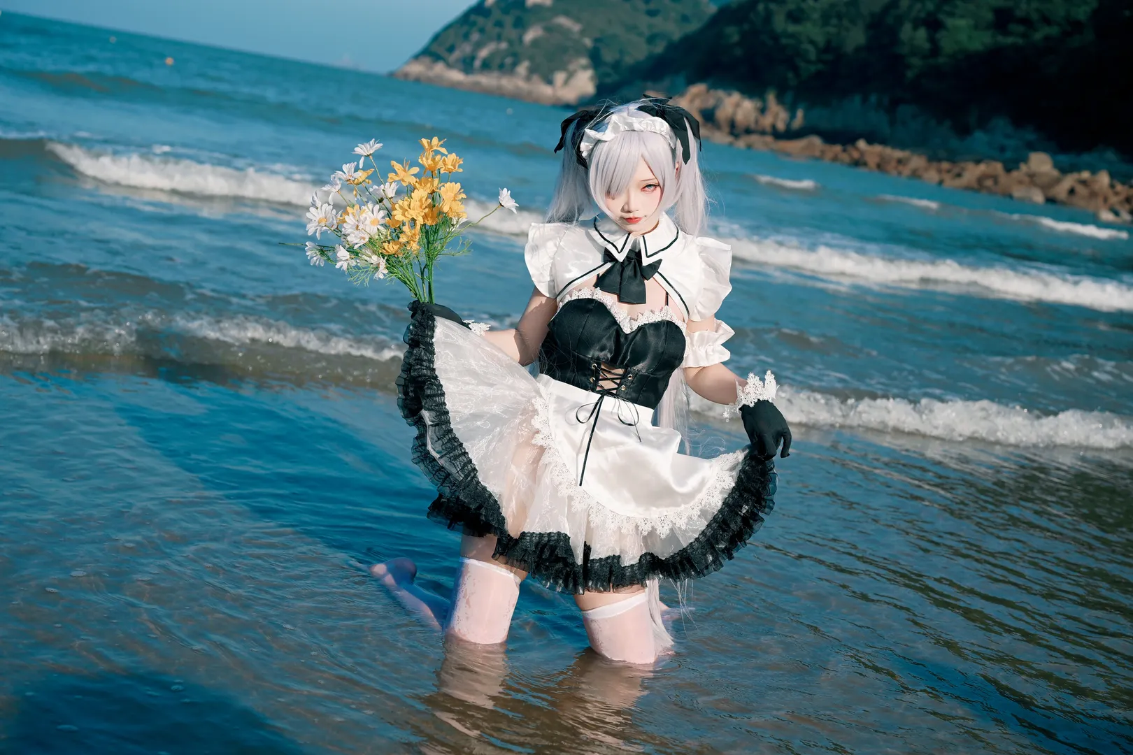 灰姑娘cos, 胜利女神：妮姬, 海边cosplay, 舟山旅拍, 白丝写真 - 第4张