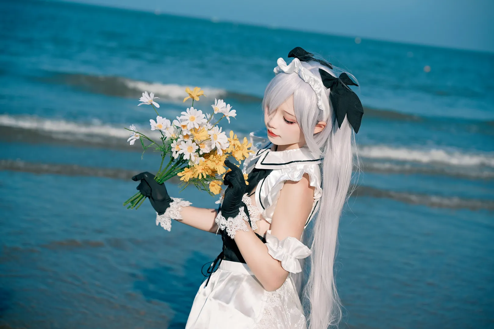 灰姑娘cos, 胜利女神：妮姬, 海边cosplay, 舟山旅拍, 白丝写真 - 第6张