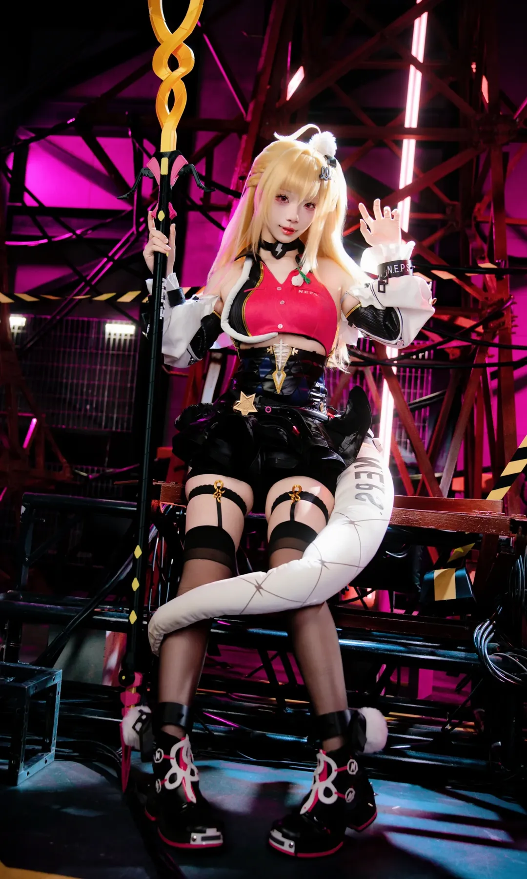 2D, cosplay, Studio shoot, Industrial style, Black tights outfit - Image 1