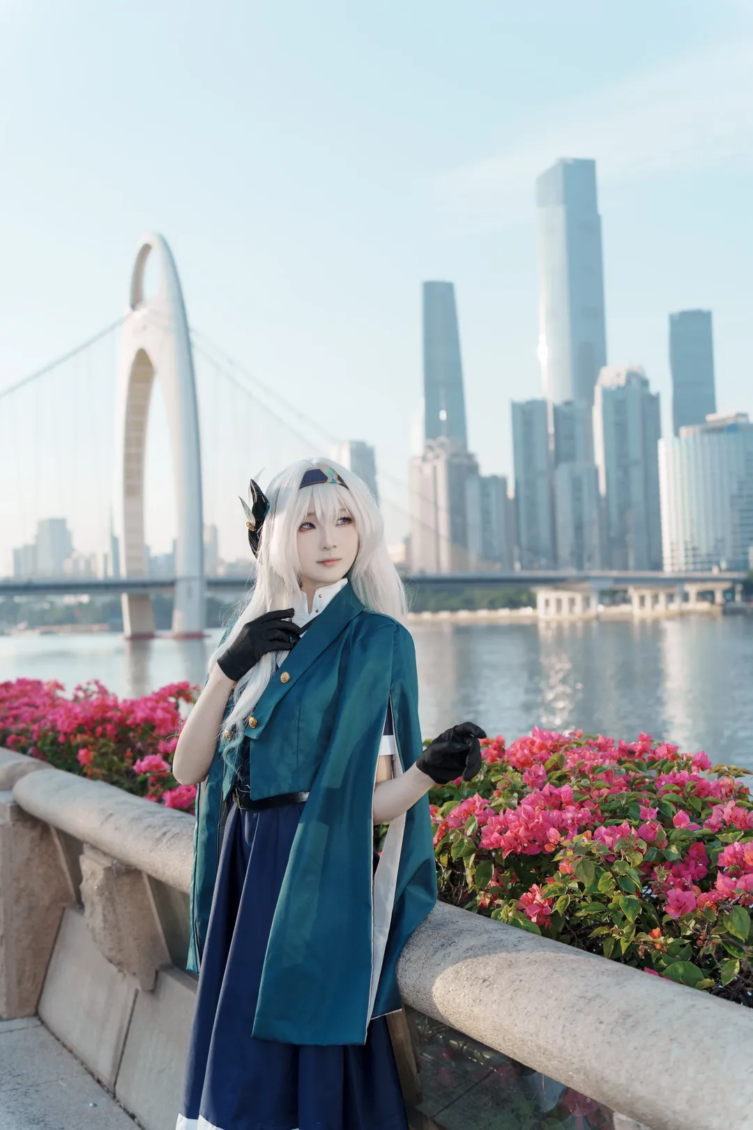 Anime-style photography, Firefly cosplay, Honkai: Star Rail, White-haired character, Urban travel photography - Image 2