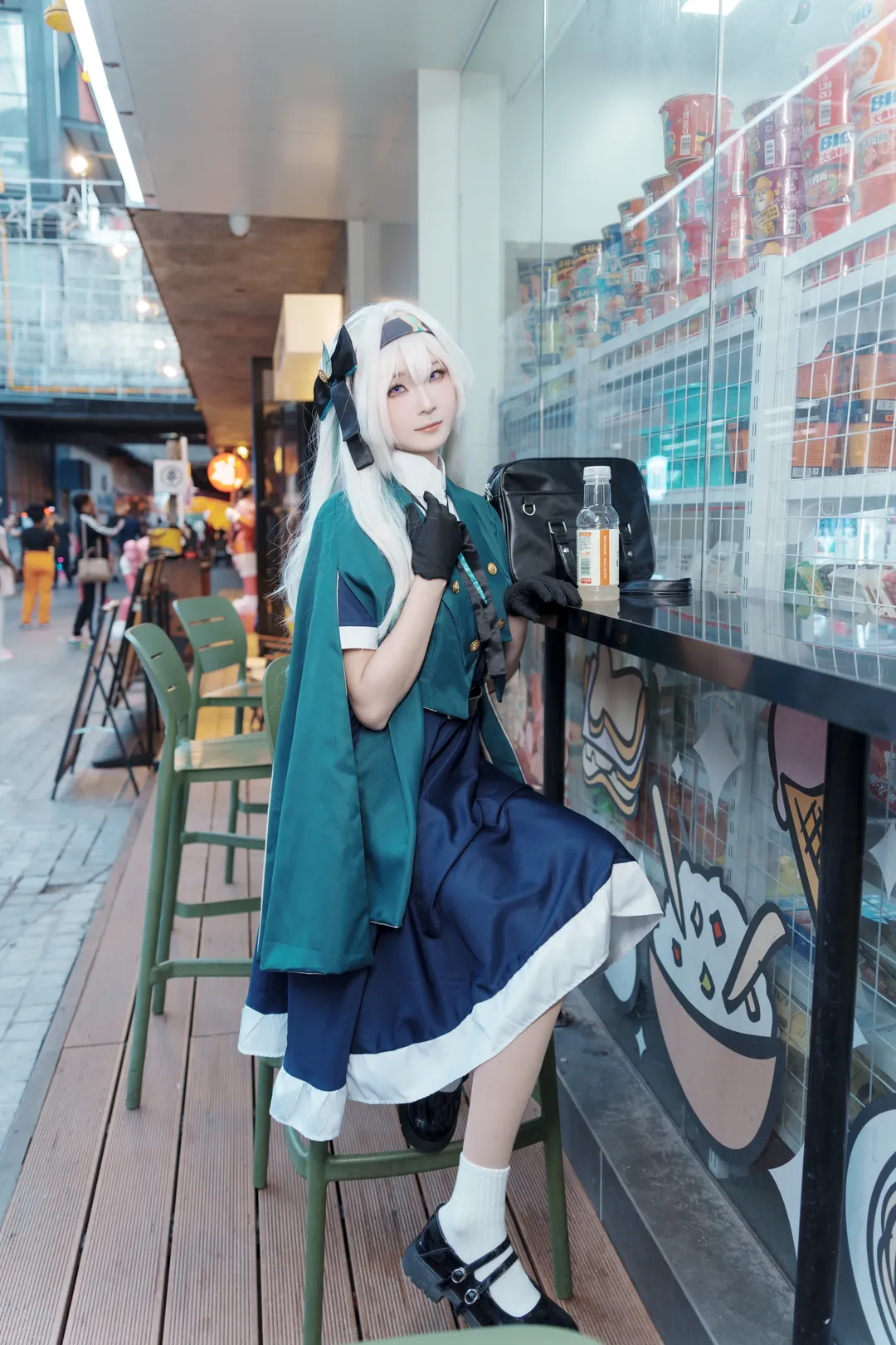 Anime-style photography, Firefly cosplay, Honkai: Star Rail, White-haired character, Urban travel photography - Image 3