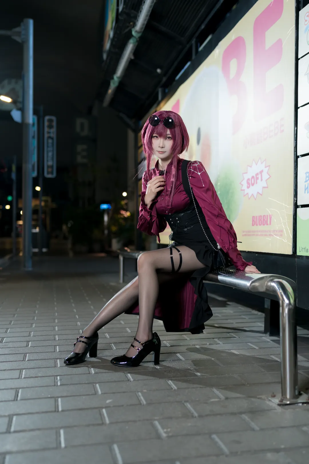 cosplay, Honkai: Star Rail, Kafka cosplay, Night view, Stockings - Image 1