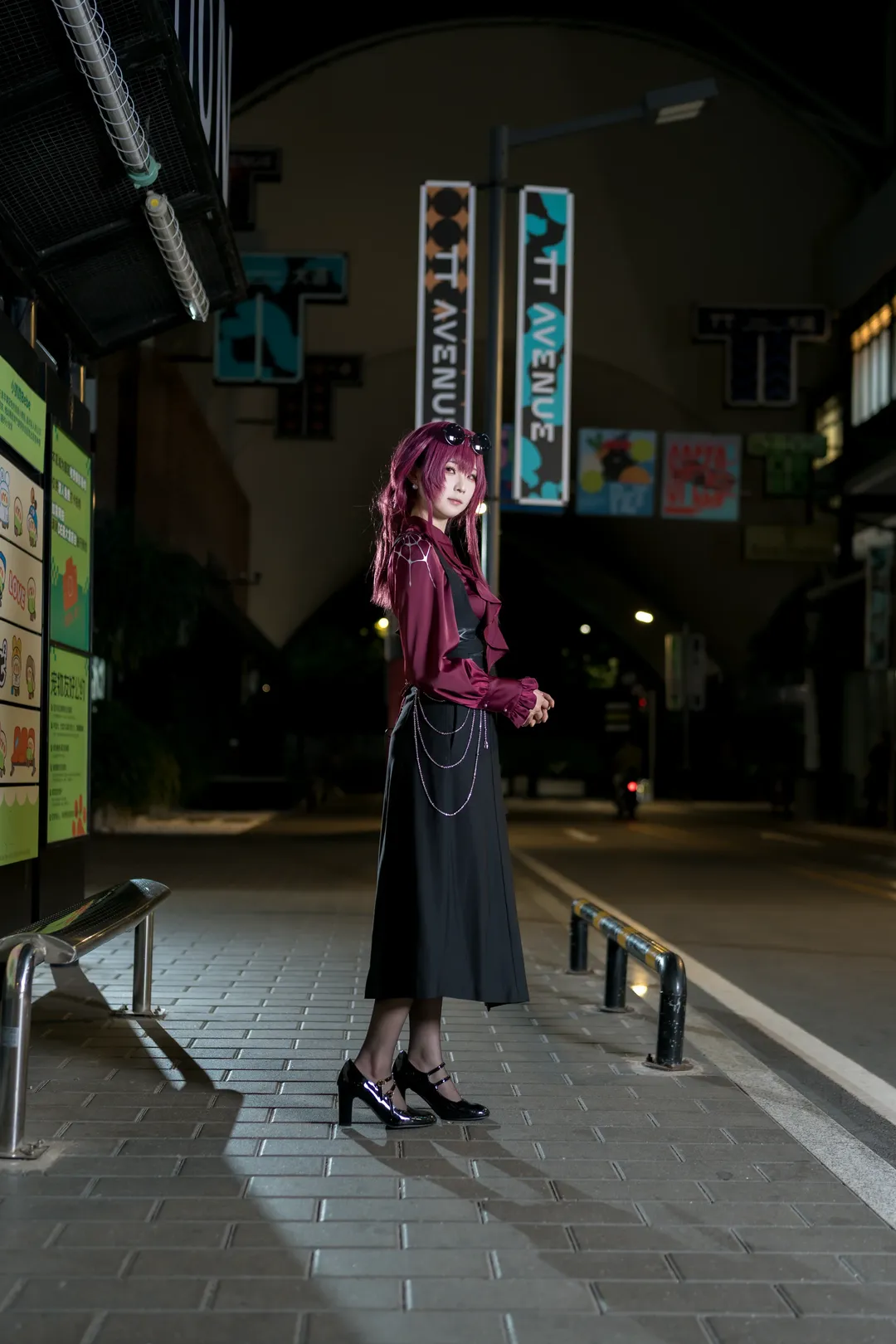 cosplay, 崩坏星穹铁道, 卡芙卡cos, 黑丝, 夜景街拍 - 第3张