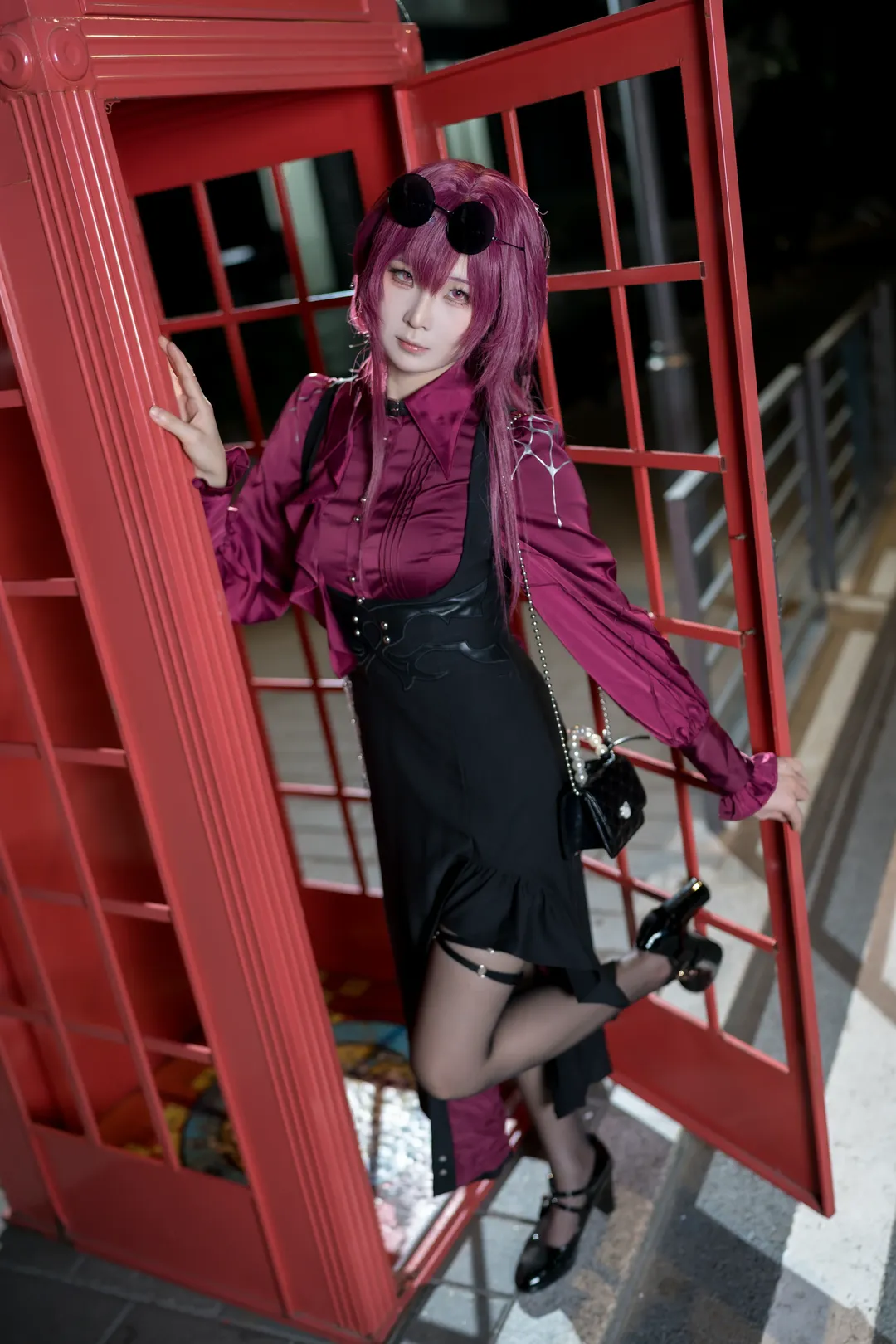cosplay, 崩坏星穹铁道, 卡芙卡cos, 黑丝, 夜景摄影 - 第4张