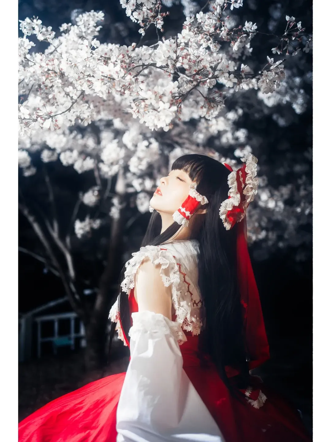博丽灵梦cos, 东方Project, 红白巫女, 夜樱摄影, 狐狸面具 - 第1张
