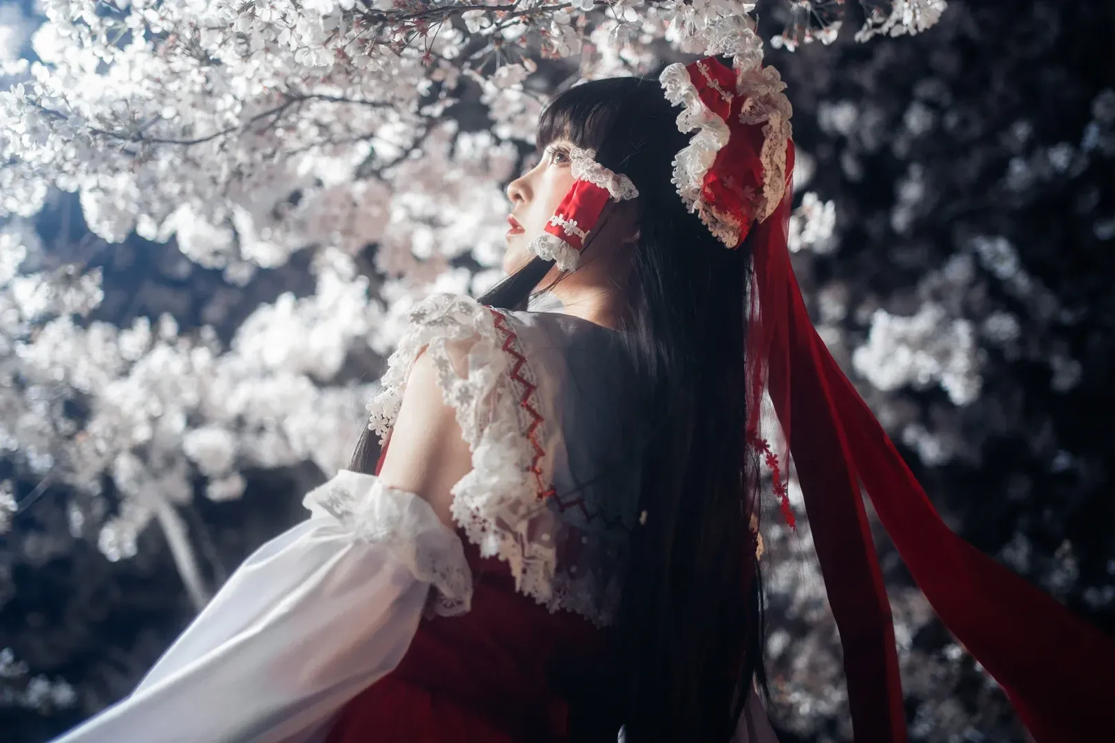 博丽灵梦cos, 东方Project, 红白巫女, 夜樱摄影, 狐狸面具 - 第2张