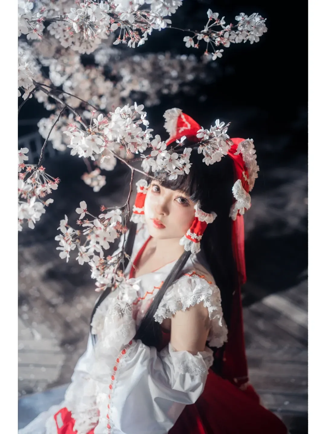 博丽灵梦cos, 东方Project, 红白巫女, 夜樱摄影, 狐狸面具 - 第3张