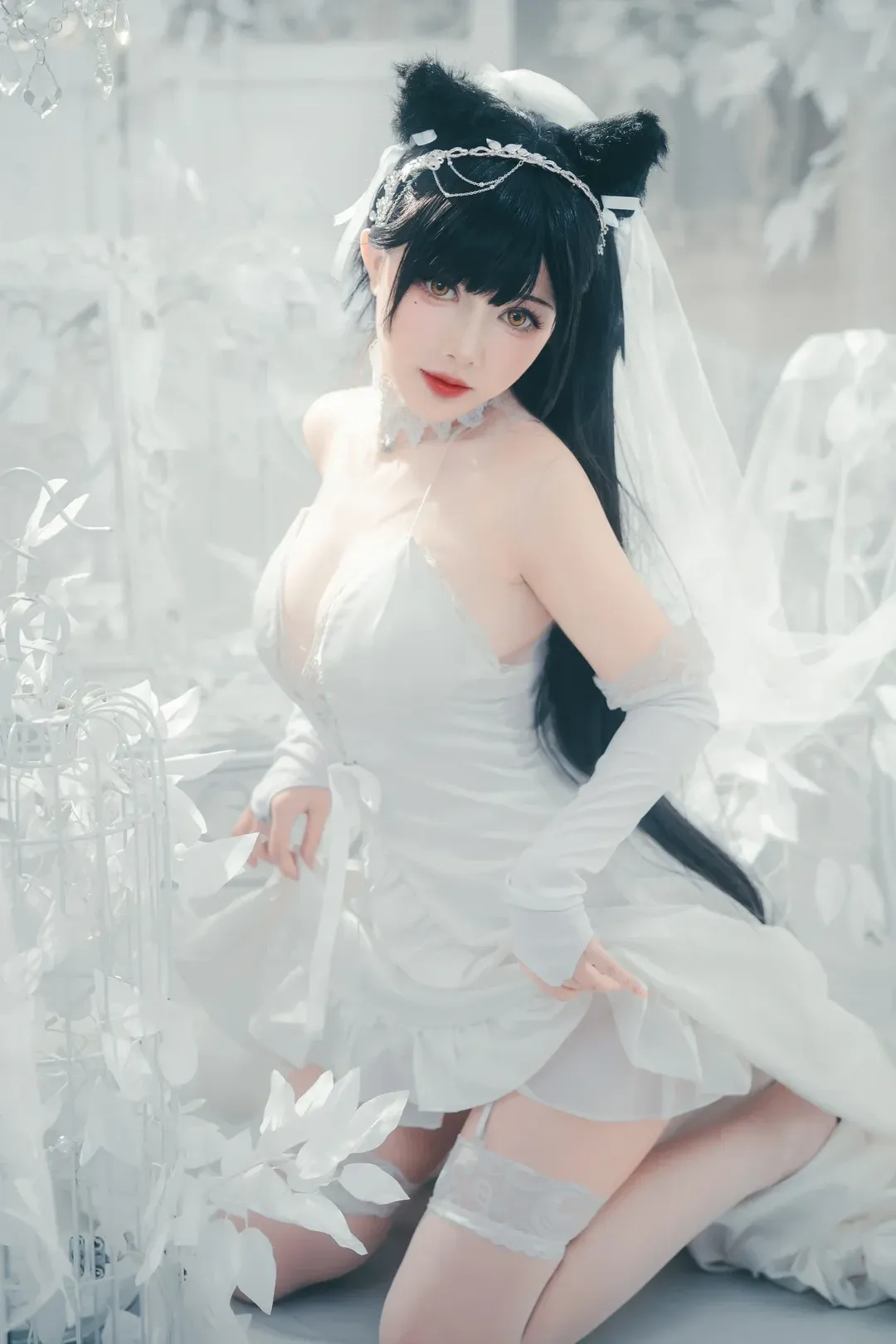 アズールレーン, 少女写真, 白ストッキング, 獣耳娘, 愛宕コスプレ - 10枚目