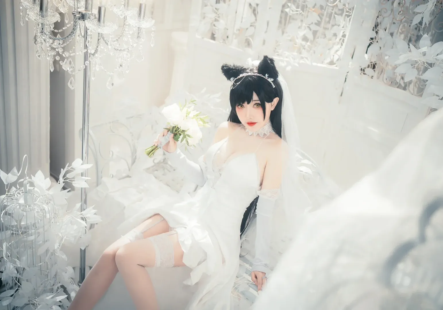 アズールレーン, 少女写真, 白ストッキング, 獣耳娘, 愛宕コスプレ - 11枚目