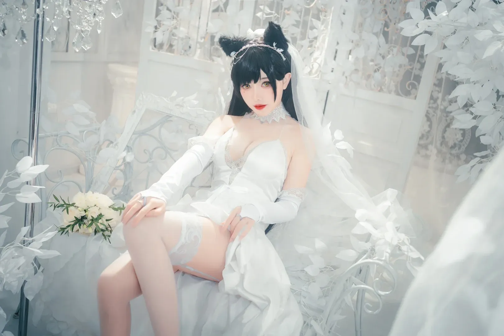 アズールレーン, 少女写真, 白ストッキング, 獣耳娘, 愛宕コスプレ - 12枚目