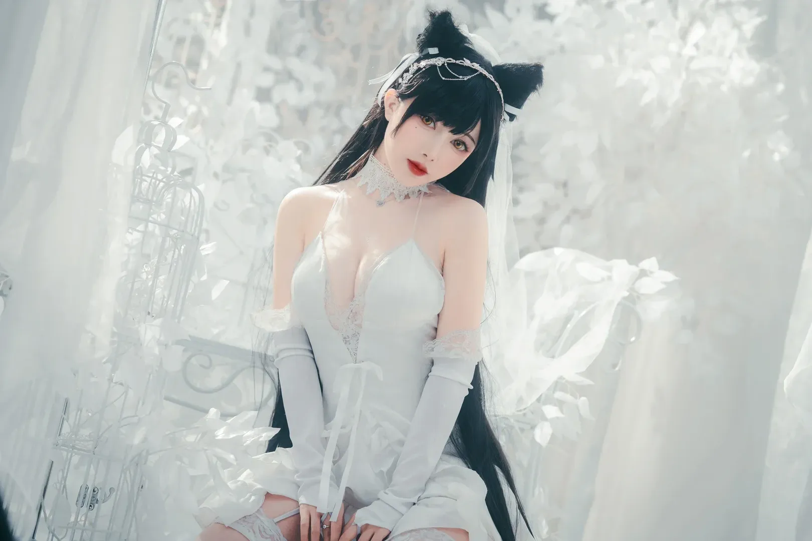 アズールレーン, 少女写真, 白ストッキング, 獣耳娘, 愛宕コスプレ - 13枚目