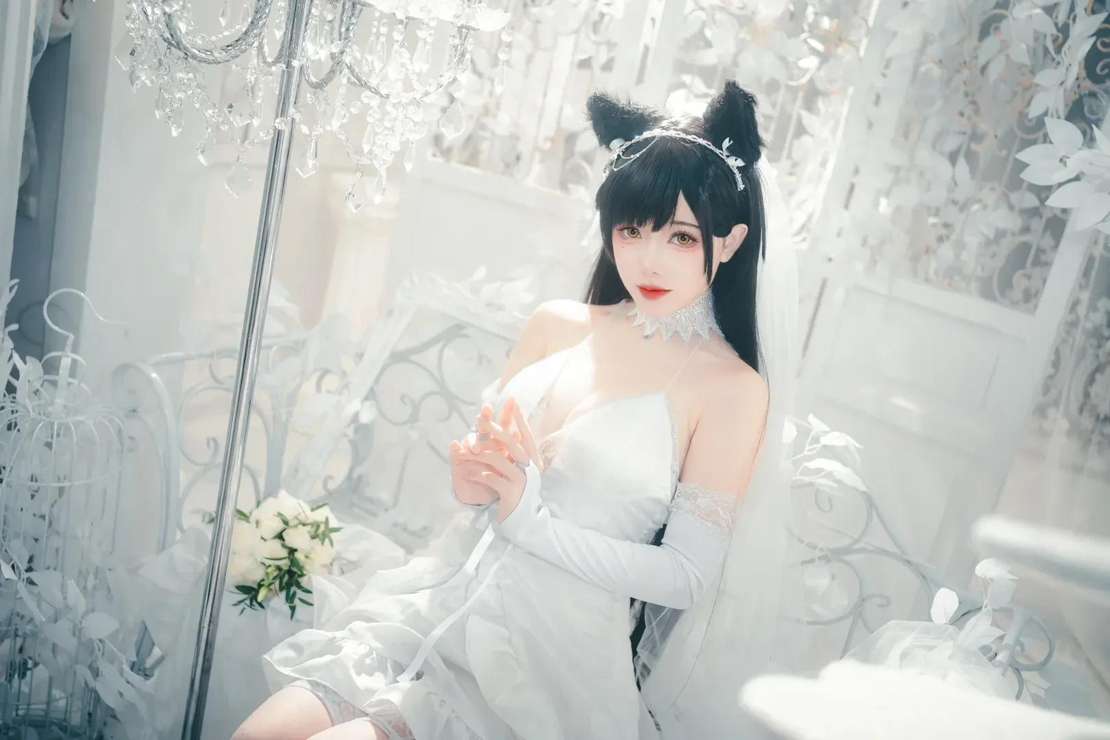 アズールレーン, 少女写真, 白ストッキング, 獣耳娘, 愛宕コスプレ - 15枚目