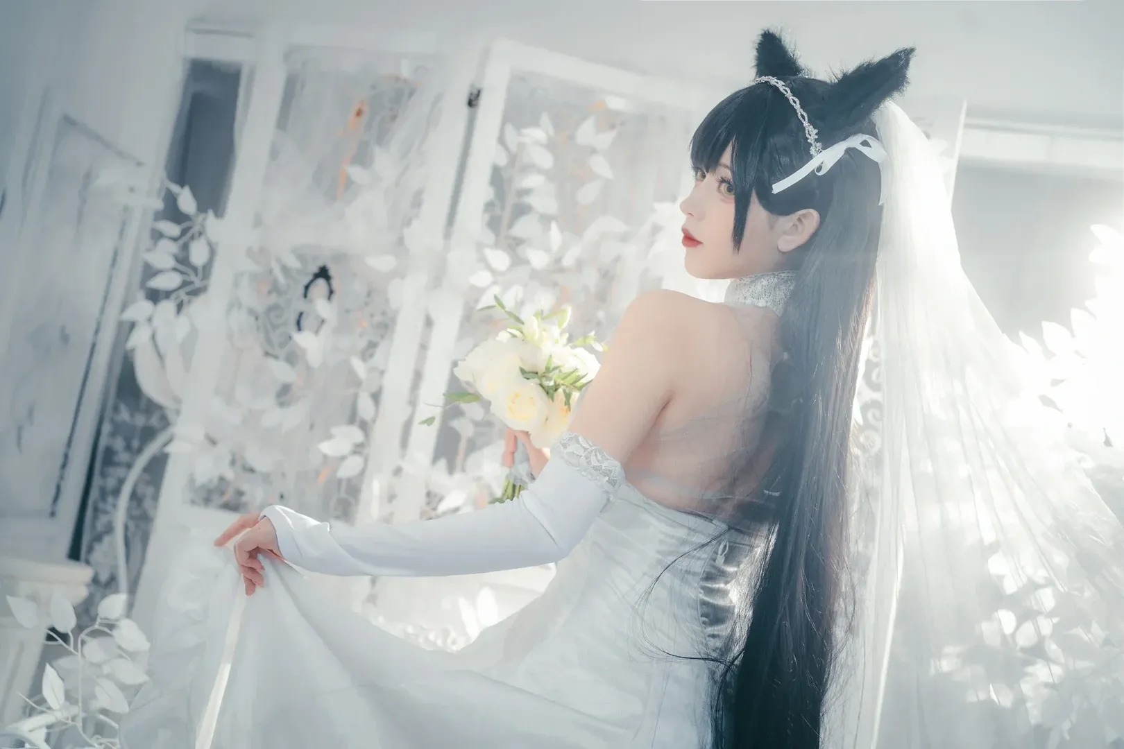 アズールレーン, 少女写真, 白ストッキング, 獣耳娘, 愛宕コスプレ - 2枚目