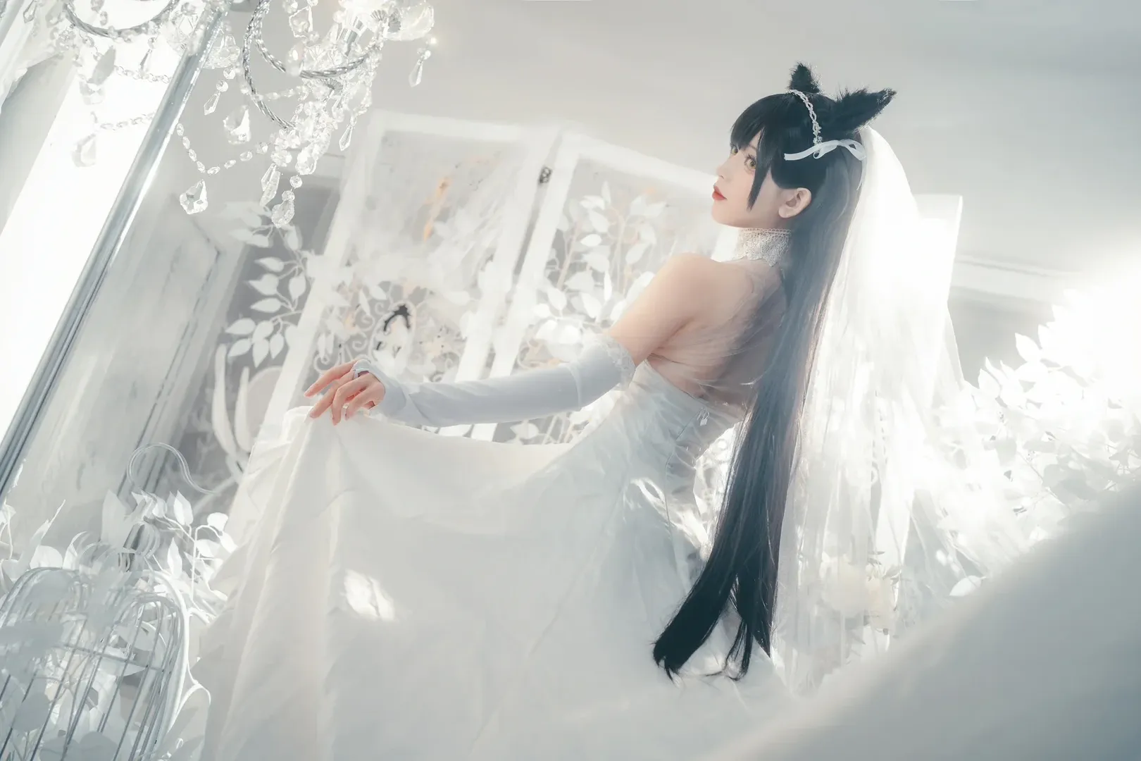 アズールレーン, 少女写真, 白ストッキング, 獣耳娘, 愛宕コスプレ - 3枚目