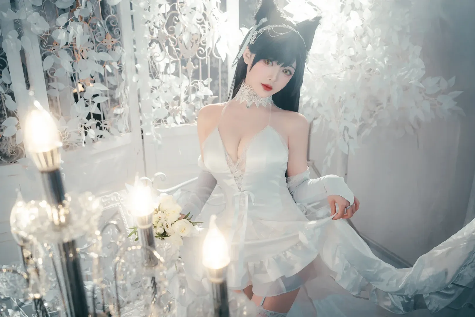 アズールレーン, 少女写真, 白ストッキング, 獣耳娘, 愛宕コスプレ - 4枚目