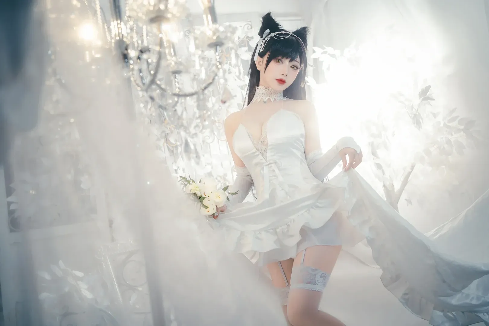 アズールレーン, 少女写真, 白ストッキング, 獣耳娘, 愛宕コスプレ - 5枚目