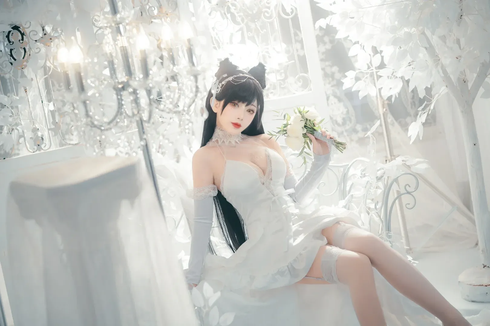 アズールレーン, 少女写真, 白ストッキング, 獣耳娘, 愛宕コスプレ - 6枚目