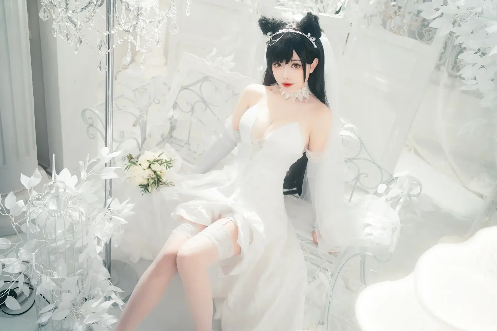 アズールレーン, 少女写真, 白ストッキング, 獣耳娘, 愛宕コスプレ - 7枚目