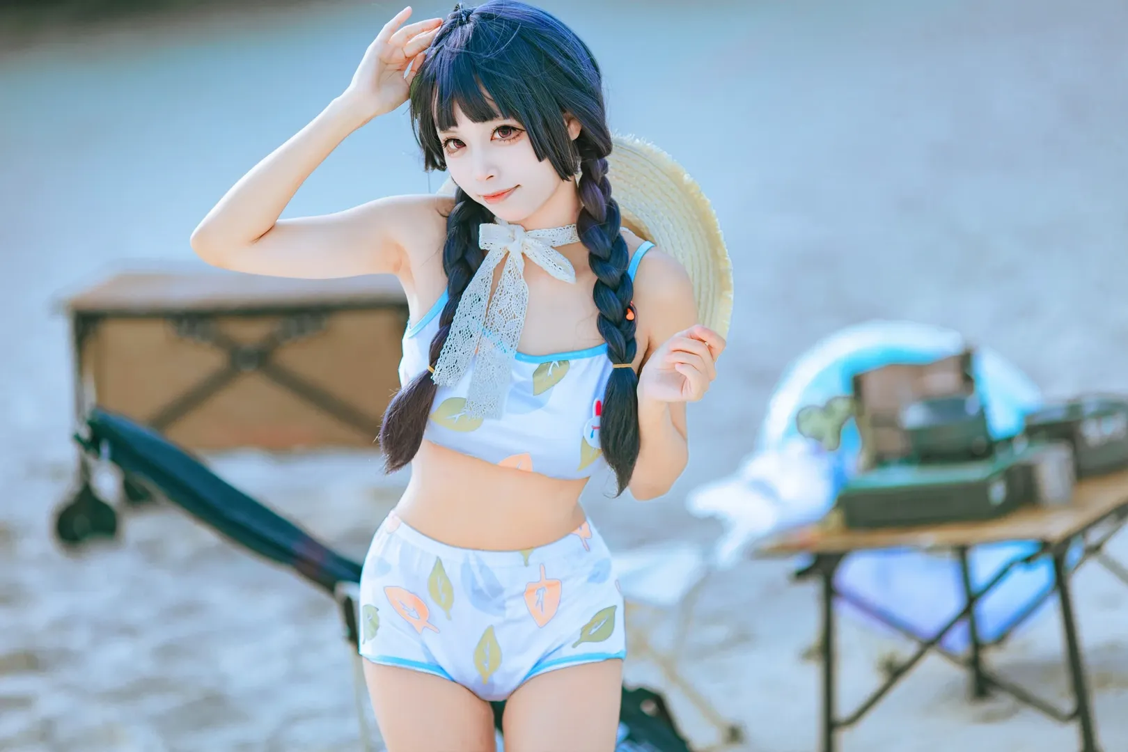 海辺の写真, ブルーアーカイブ, ポートレート, 水着写真, ミユ（水着）コスプレ - 1枚目
