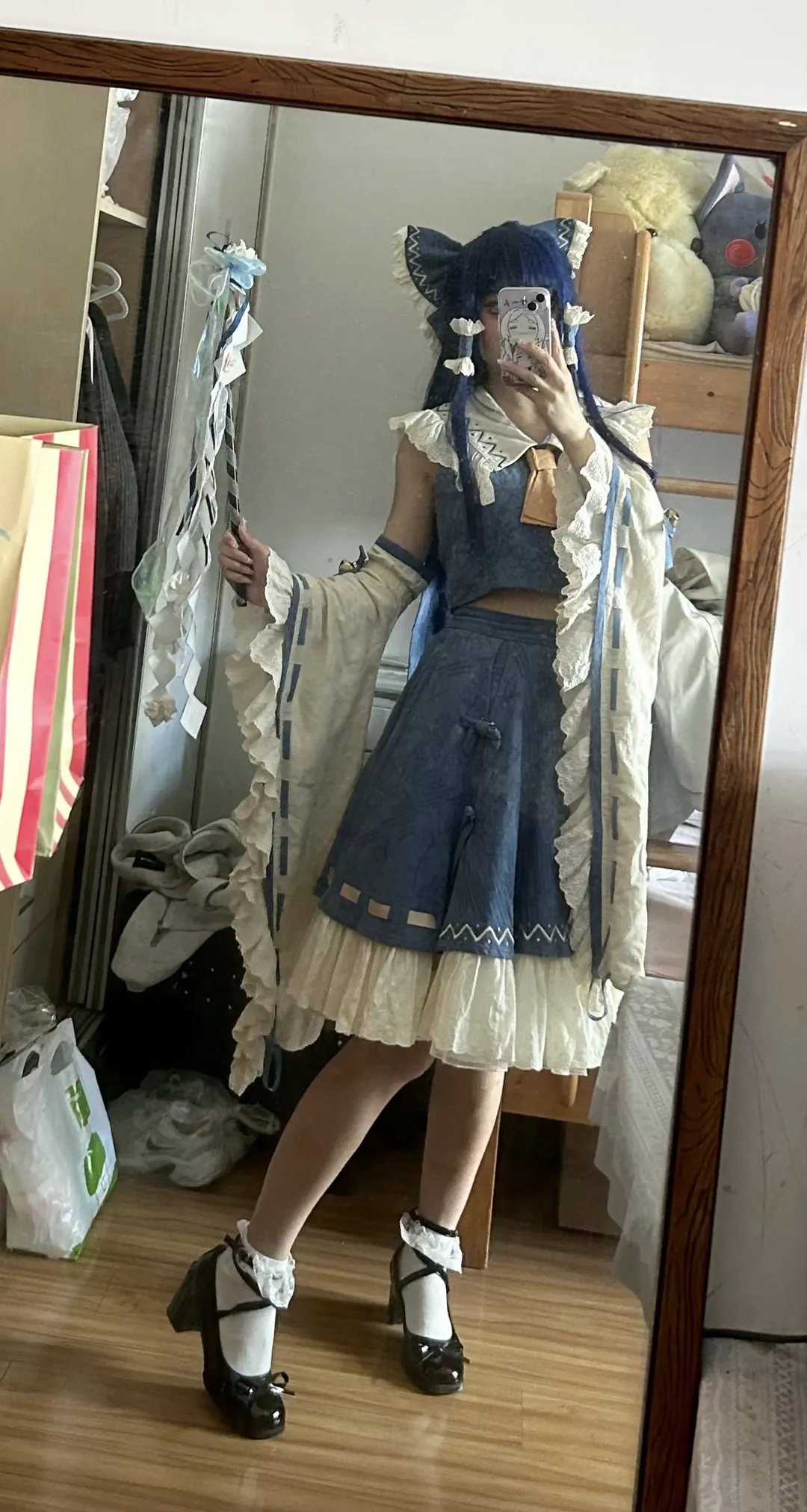 博丽灵梦cos, 东方project, 青灵梦, 兽耳娘, 蓝白穿搭 - 第1张