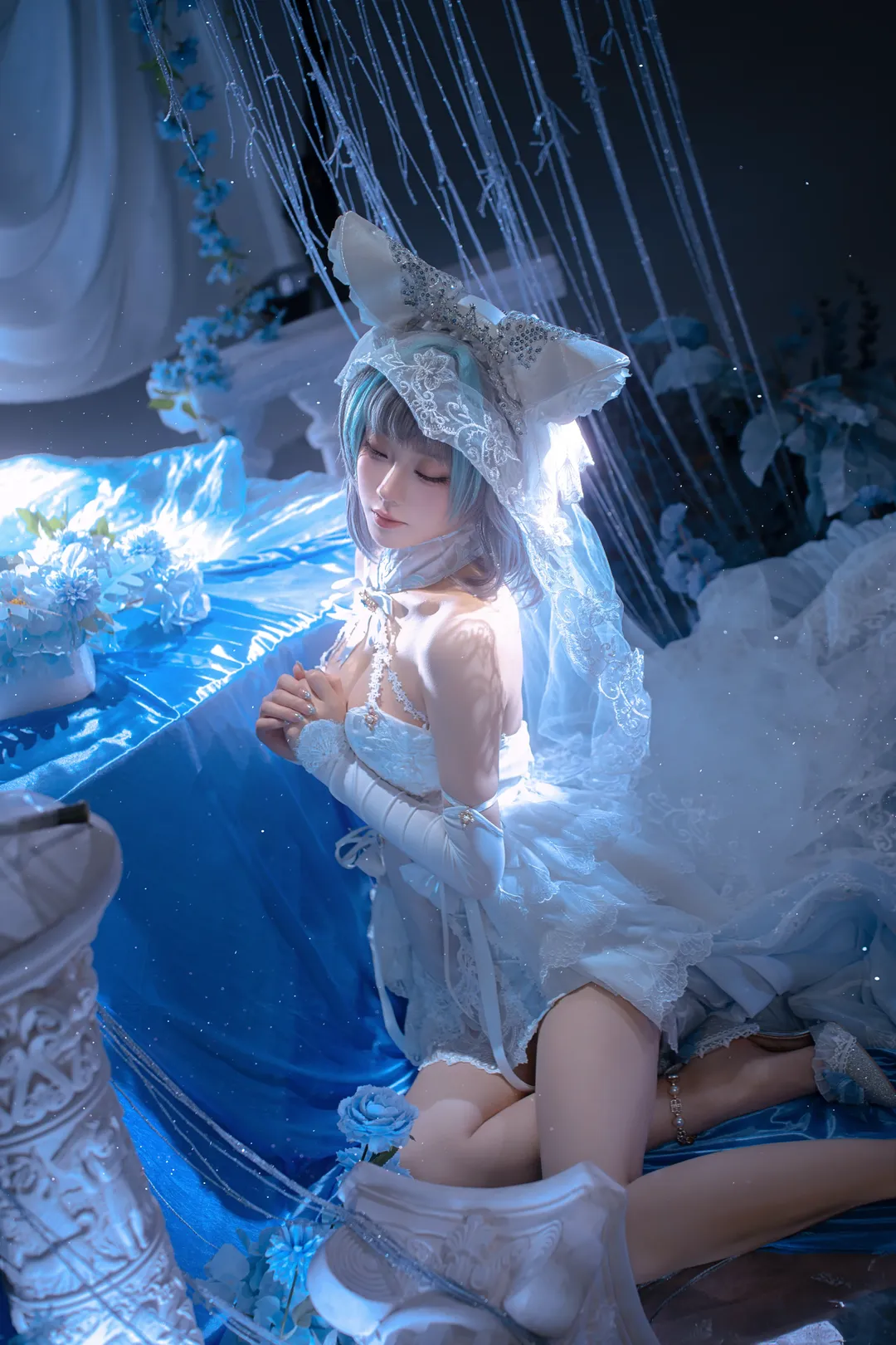 柴郡cos, 碧藍航線, 夢幻攝影, 花嫁cosplay, 白絲寫真 - 第1張