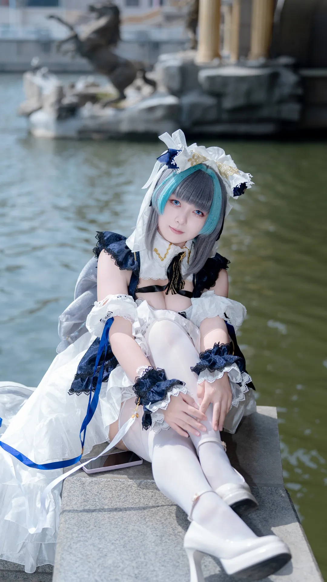 柴郡cos, 碧蓝航线, 户外cosplay, 洛丽塔装扮, 白丝连裤袜