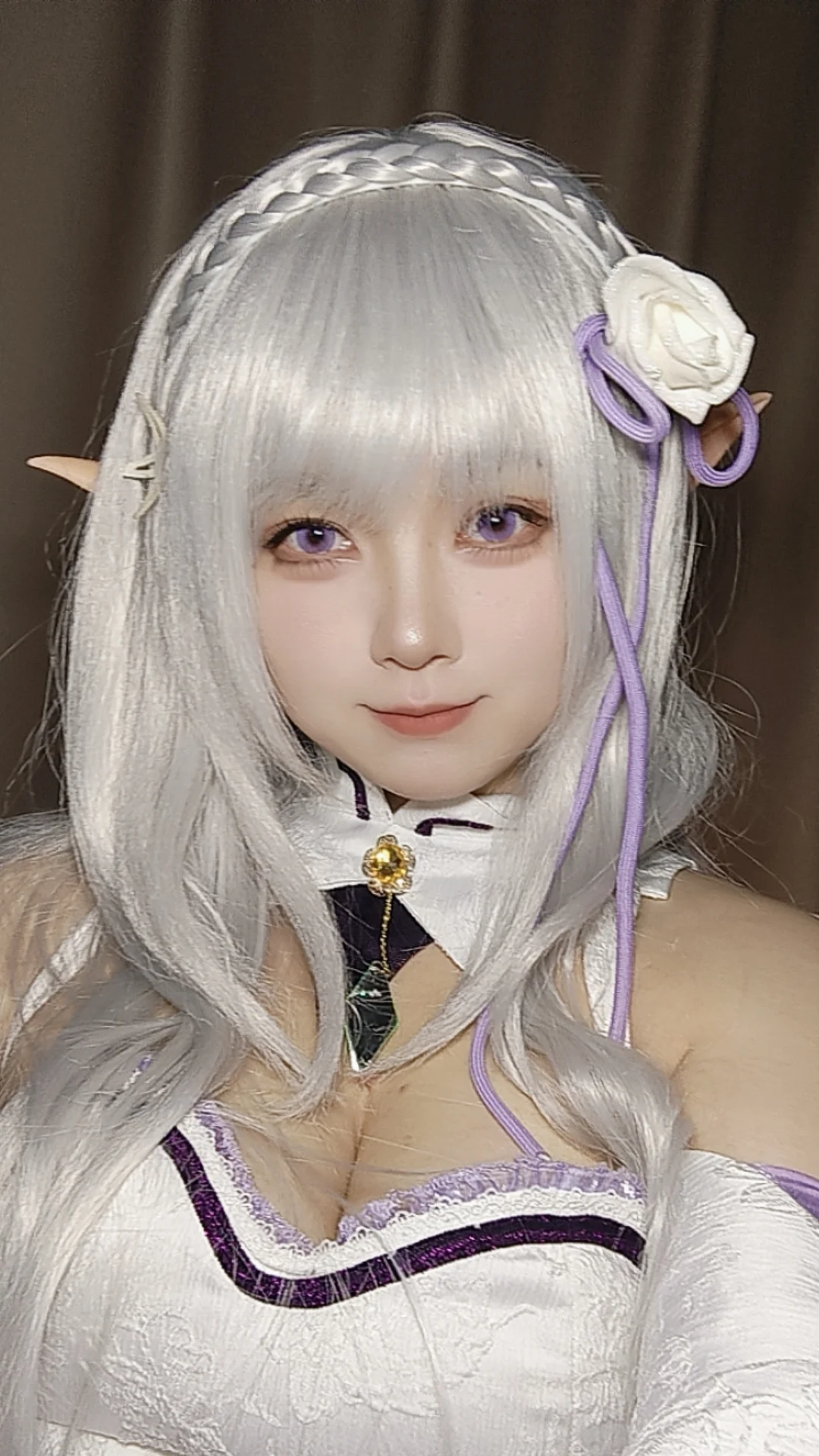 爱蜜莉雅cos, 精灵耳造型, 银发紫瞳, cos自拍, re0 从零开始的异世界生活 - 第1张