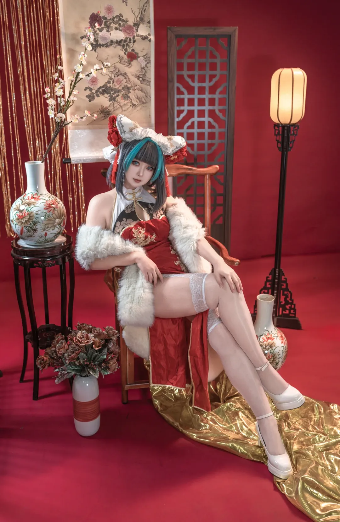 柴郡cos, 碧蓝航线, 旗袍, 白丝, 新年贺图