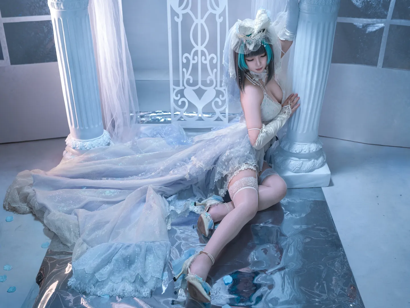 柴郡cos, 碧蓝航线, Cosplay摄影, 白丝穿搭, 白纱花嫁 - 第2张