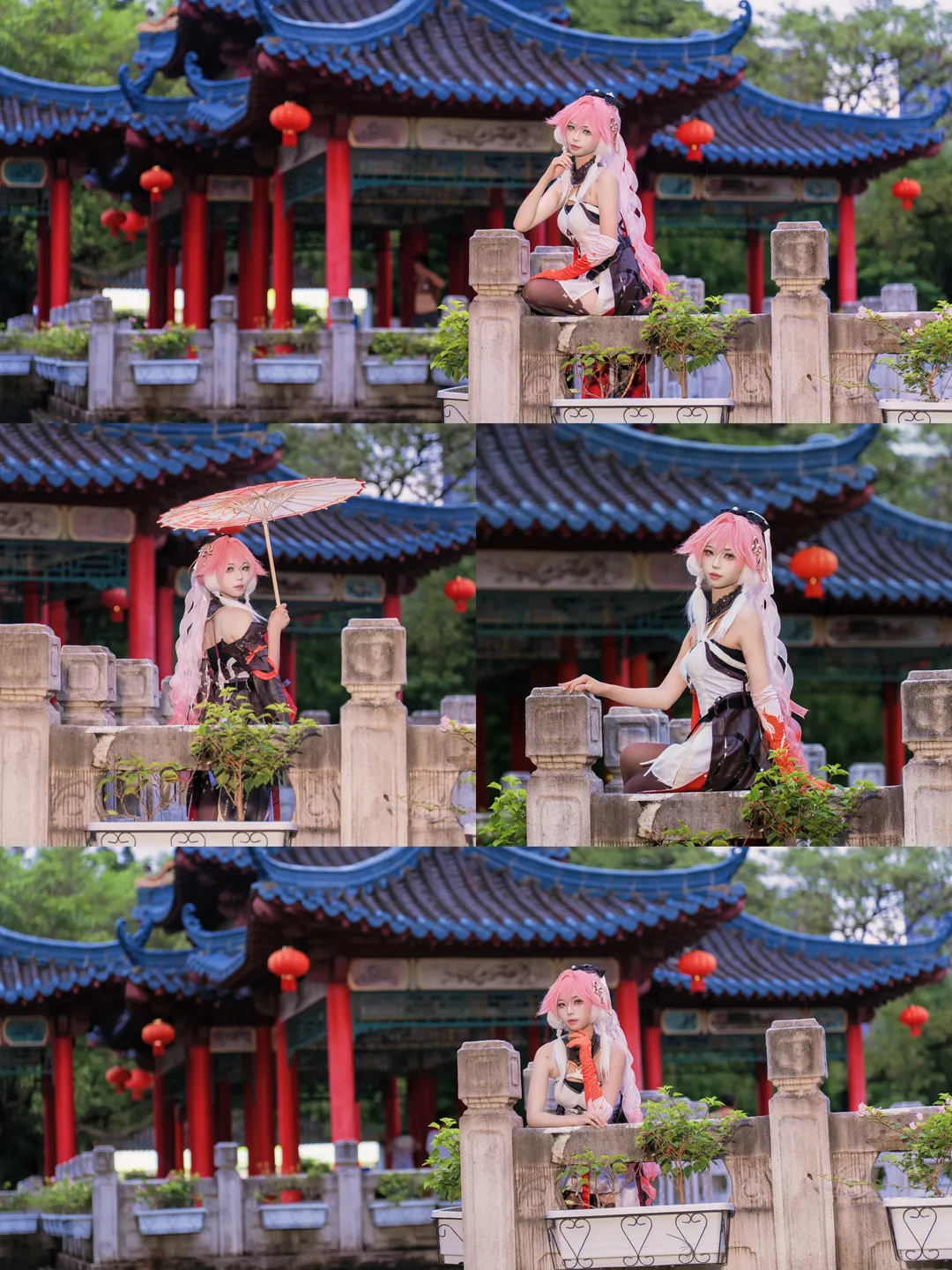 鳴潮, 古風コスプレ, 長離 コスプレ, 黒ストッキングコスプレ, 中国庭園撮影 - 1枚目