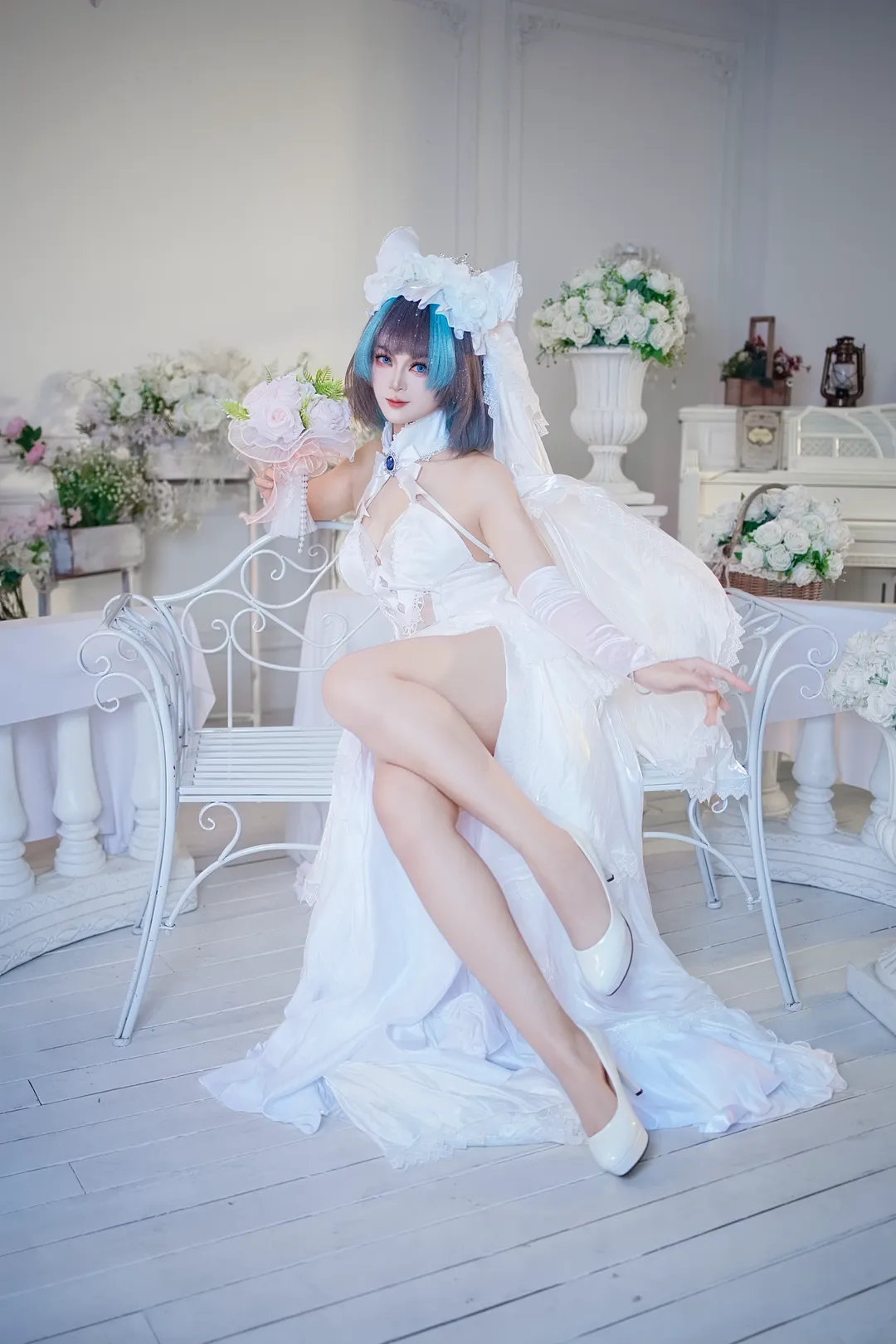 二次元撮影, チェシャー コスプレ, アズールレーン, ウェディングドレスコスプレ, 白ドレス撮影