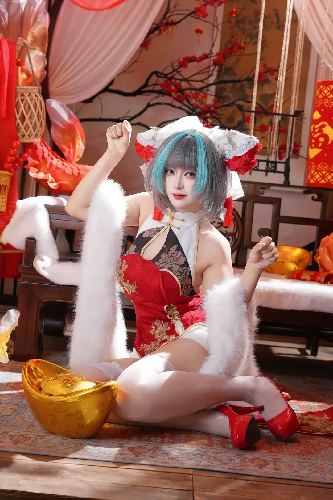 柴郡cos, 碧蓝航线, 白丝穿搭, 国风旗袍, 新春写真 - 第1张