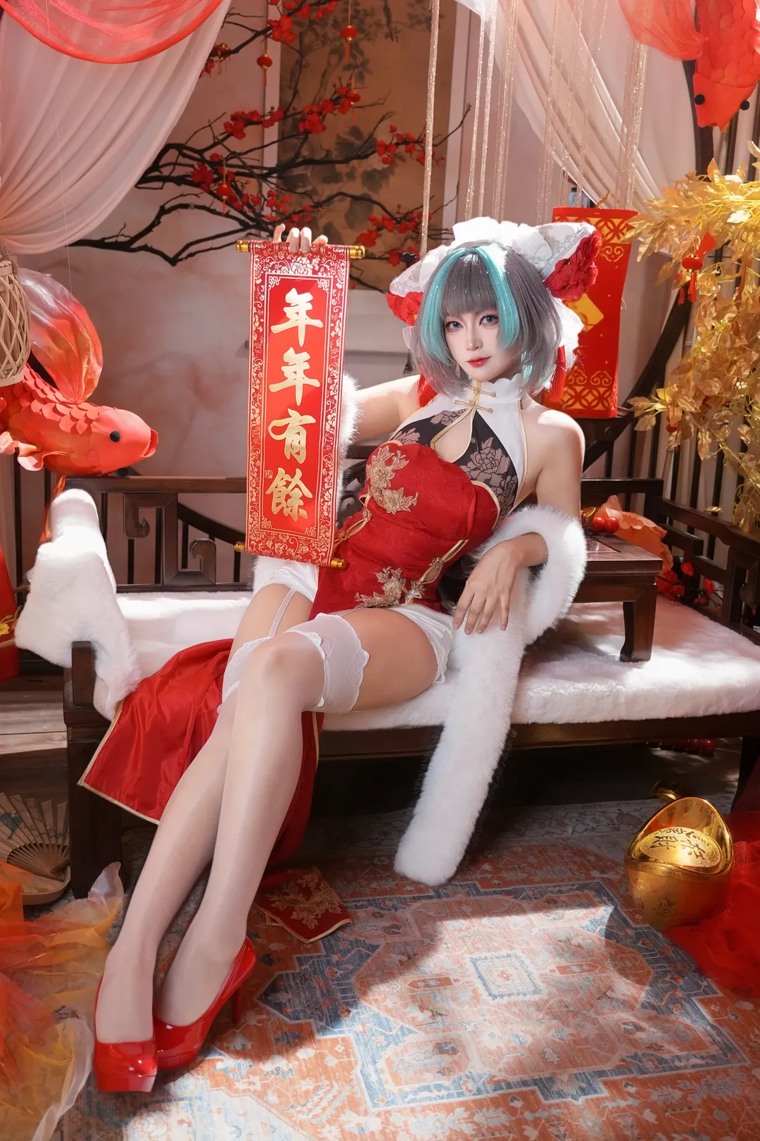 柴郡cos, 碧蓝航线, 白丝穿搭, 国风旗袍, 新春写真