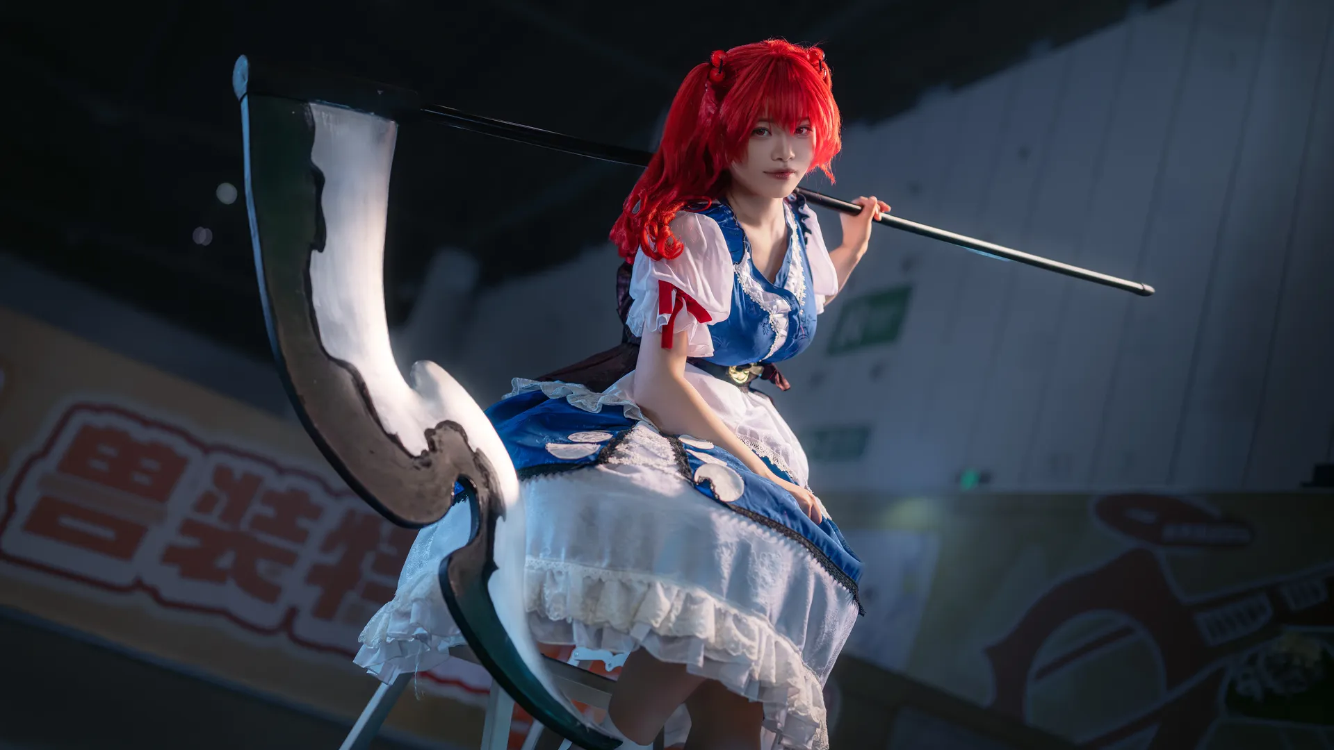 Touhou Project, Event photo delivery, Red hair twin tails, Scythe prop, Onozuka Komachi cosplay