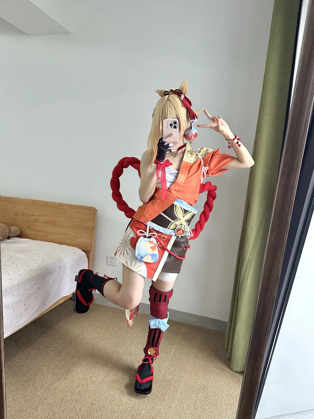 原神, 鏡越しの自撮り, 宵宮コスプレ, ストッキングコーデ, 高育成 - 1枚目
