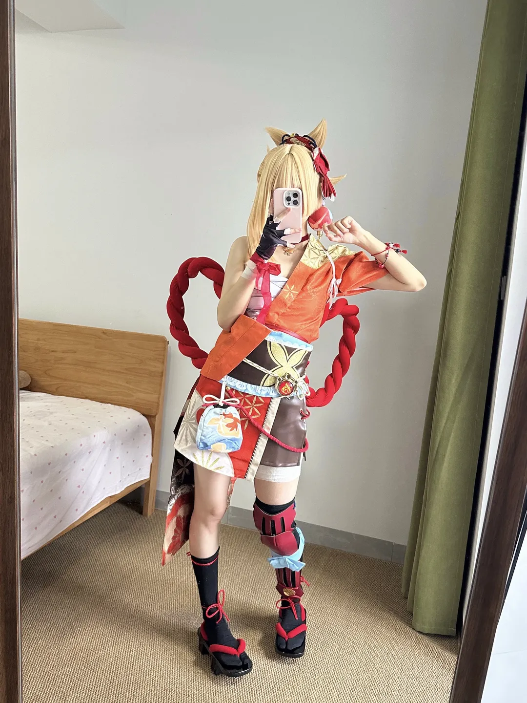 原神, 鏡越しの自撮り, 宵宮コスプレ, ストッキングコーデ, 高育成 - 3枚目