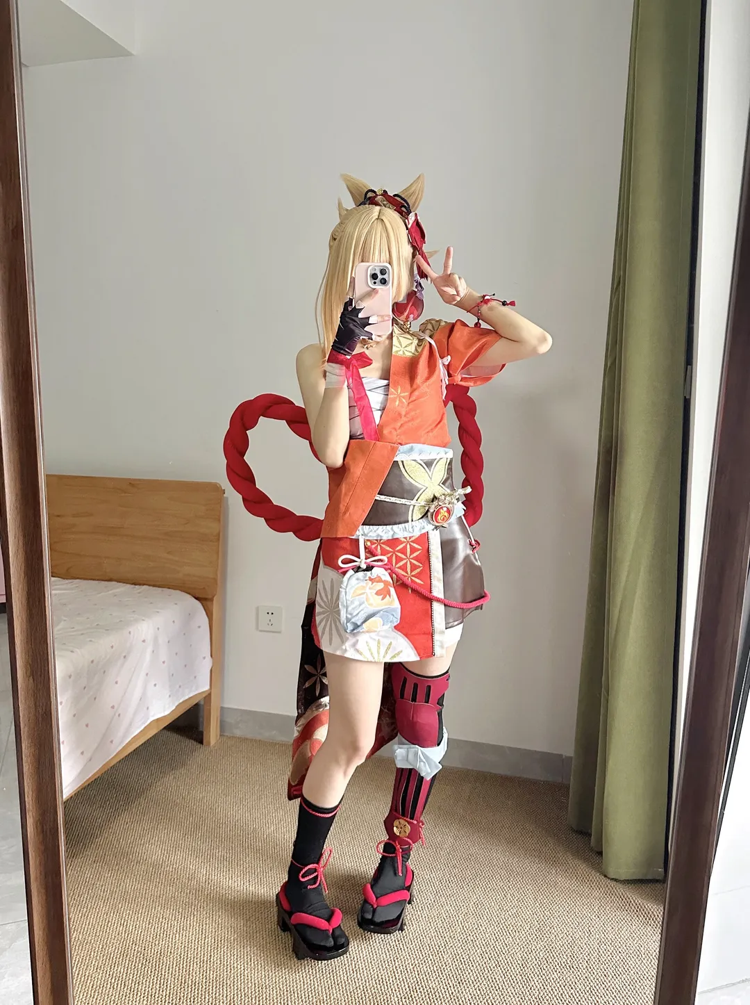 原神, 鏡越しの自撮り, 宵宮コスプレ, ストッキングコーデ, 高育成 - 4枚目