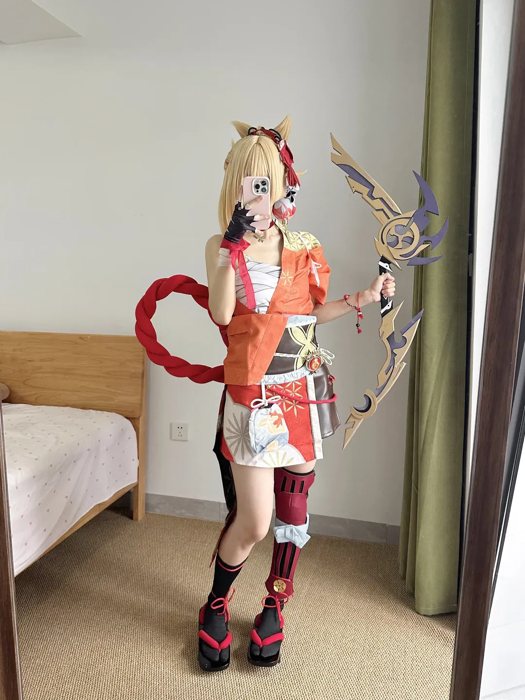 原神, 鏡越しの自撮り, 宵宮コスプレ, ストッキングコーデ, 高育成 - 5枚目