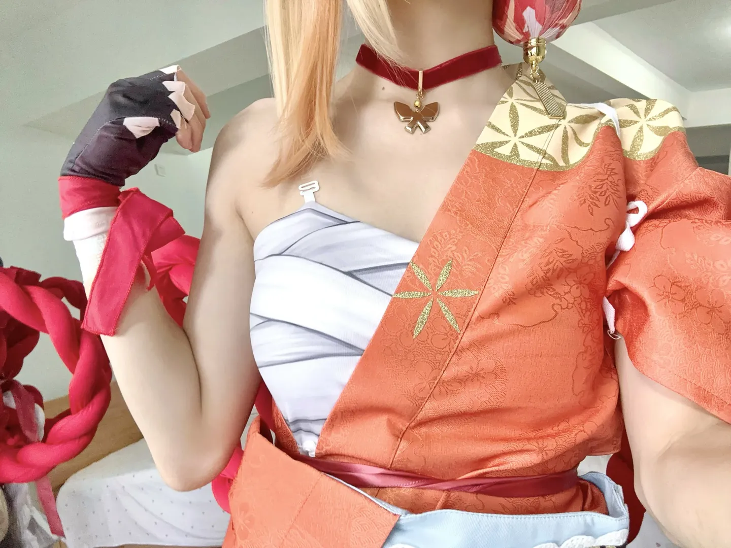 原神, 鏡越しの自撮り, 宵宮コスプレ, ストッキングコーデ, 高育成 - 6枚目