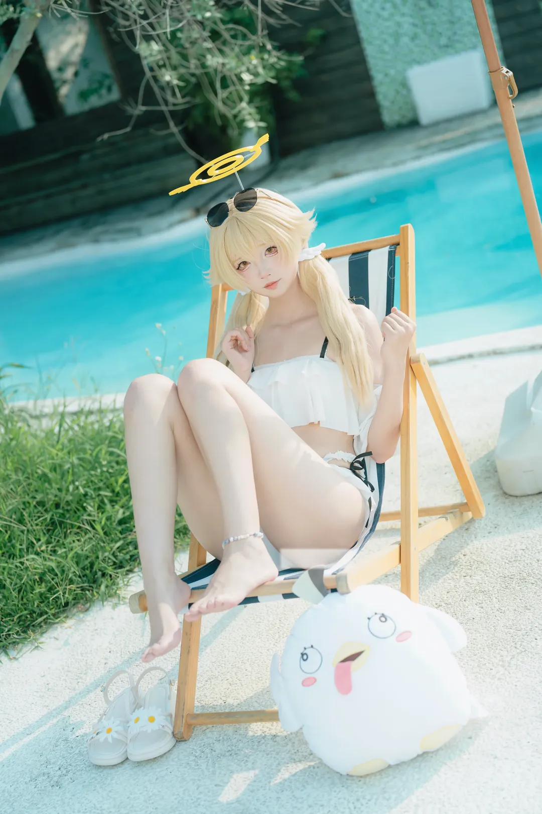 碧蓝档案, 泳装cosplay, 夏日摄影, 日富美cos, 白丝出片