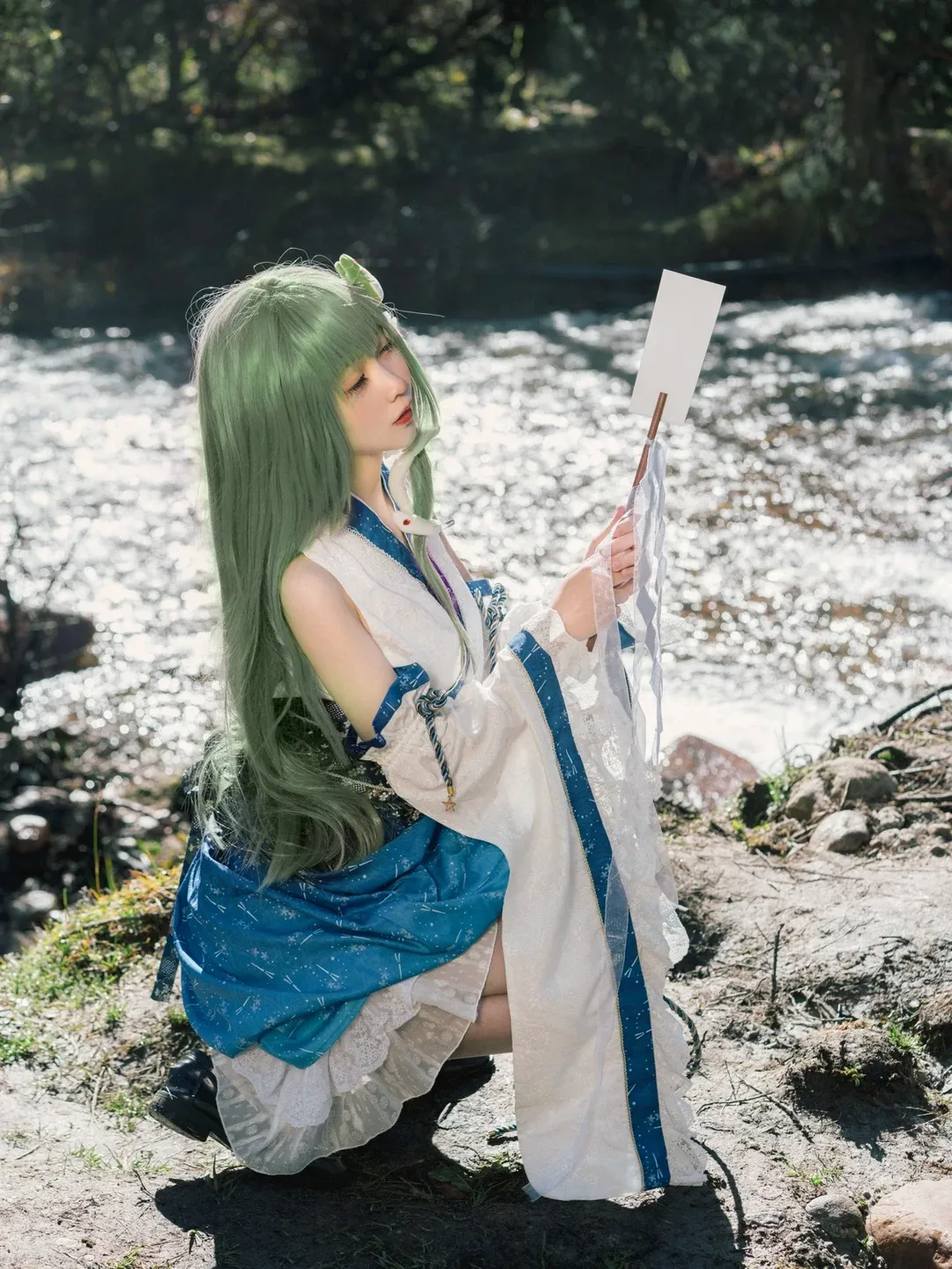 東方Project, アウトドア撮影, 巫女コス, 東風谷早苗 コスプレ, 渓流屋外撮影 - 1枚目