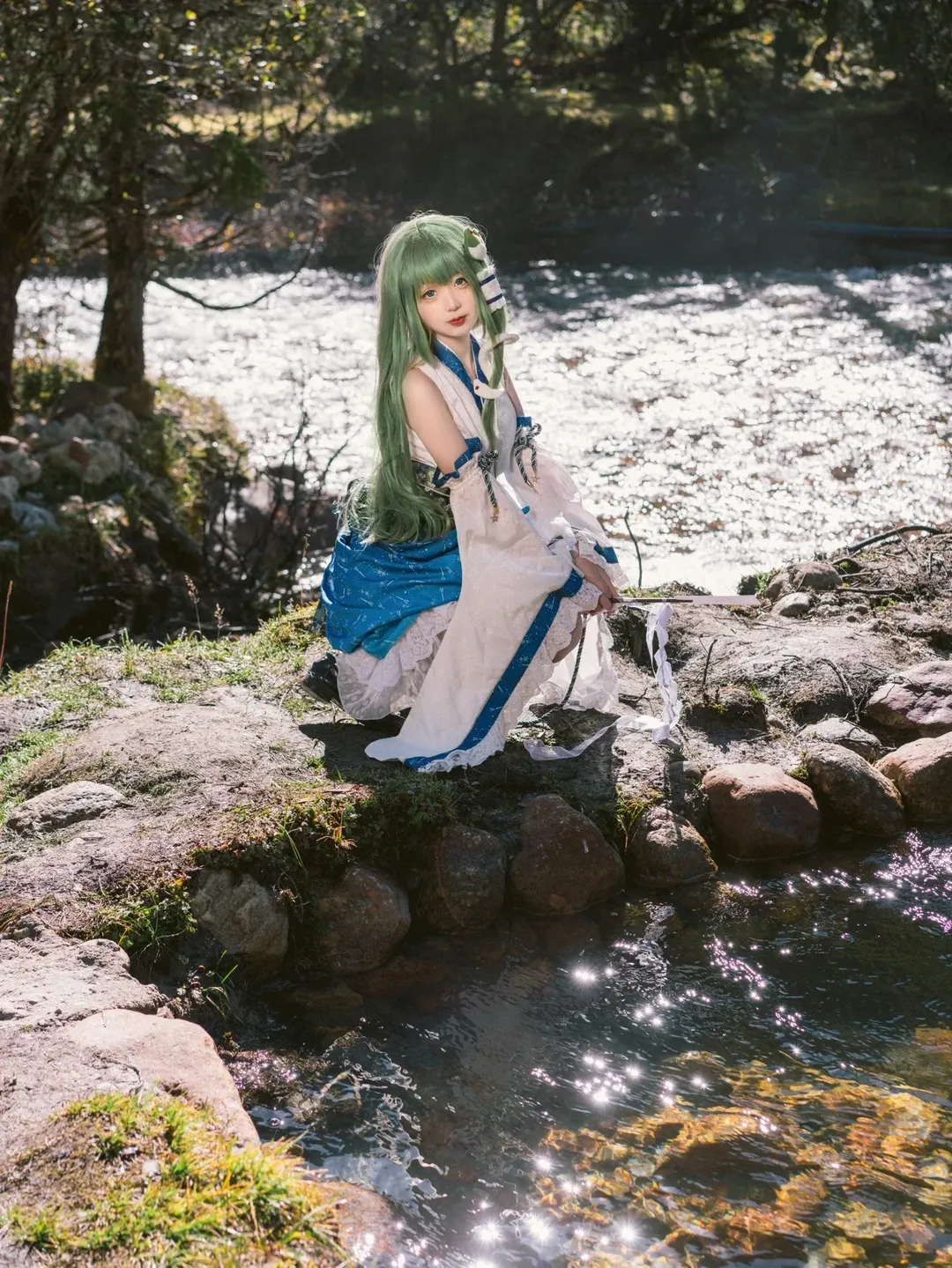 東方Project, アウトドア撮影, 巫女コス, 東風谷早苗 コスプレ, 渓流屋外撮影 - 2枚目