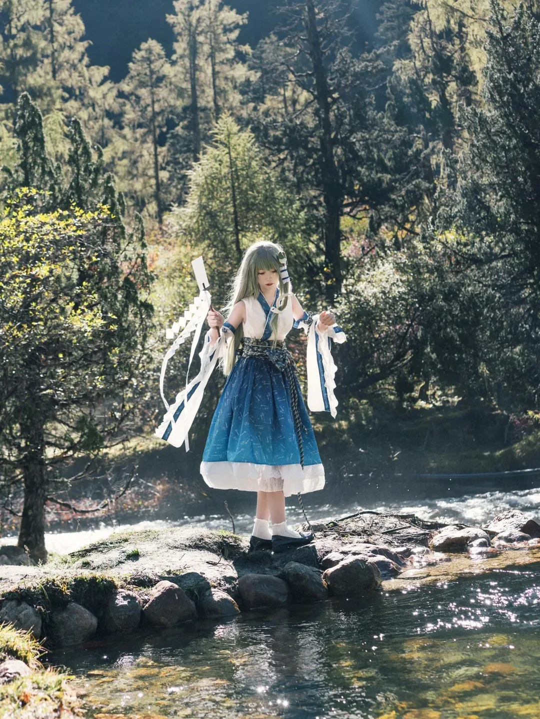 東方Project, アウトドア撮影, 巫女コス, 東風谷早苗 コスプレ, 渓流屋外撮影 - 3枚目