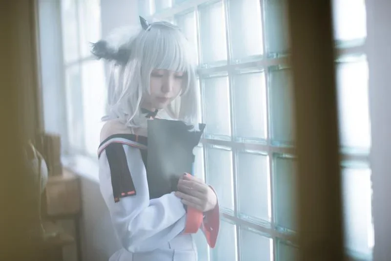 明日方舟, 二次元cos, 白面鸮cos, 复古室内摄影, 黑丝腿环 - 第3张