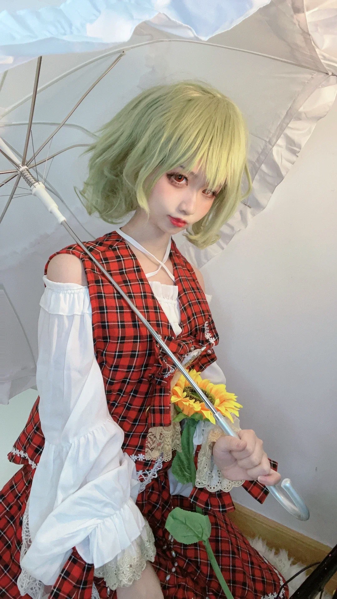 cosplay, 东方projectcos, 向日葵, 绿发, 红黑格子裙 - 第1张