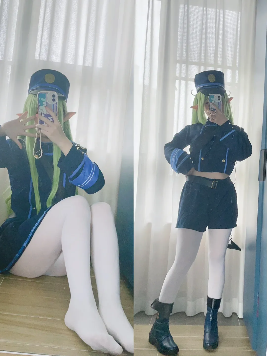 二次元, cosplay, 蔚蓝档案, 铁道双子cos, 白色连裤袜 - 第1张