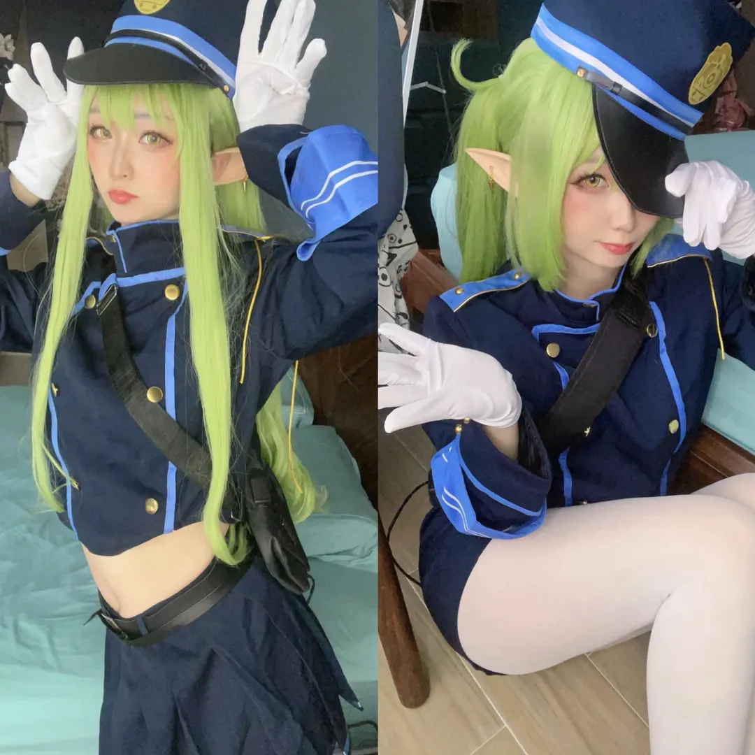 蔚蓝档案, 白丝穿搭, 二次元制服, 橘光&橘望cos, 绿发精灵耳 - 第1张